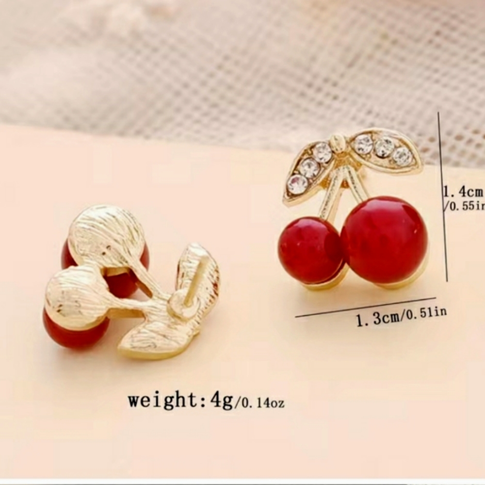 Dark Red Cherry Earrings - Picture 3 of 4